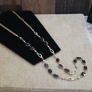 Vintage Korea Gold Tone Black Bead Necklace